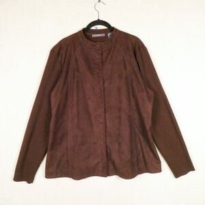 Liz Claiborne Brown Faux Suede Wool Sweater Jacket Size 2X XXL Boho Vintage
